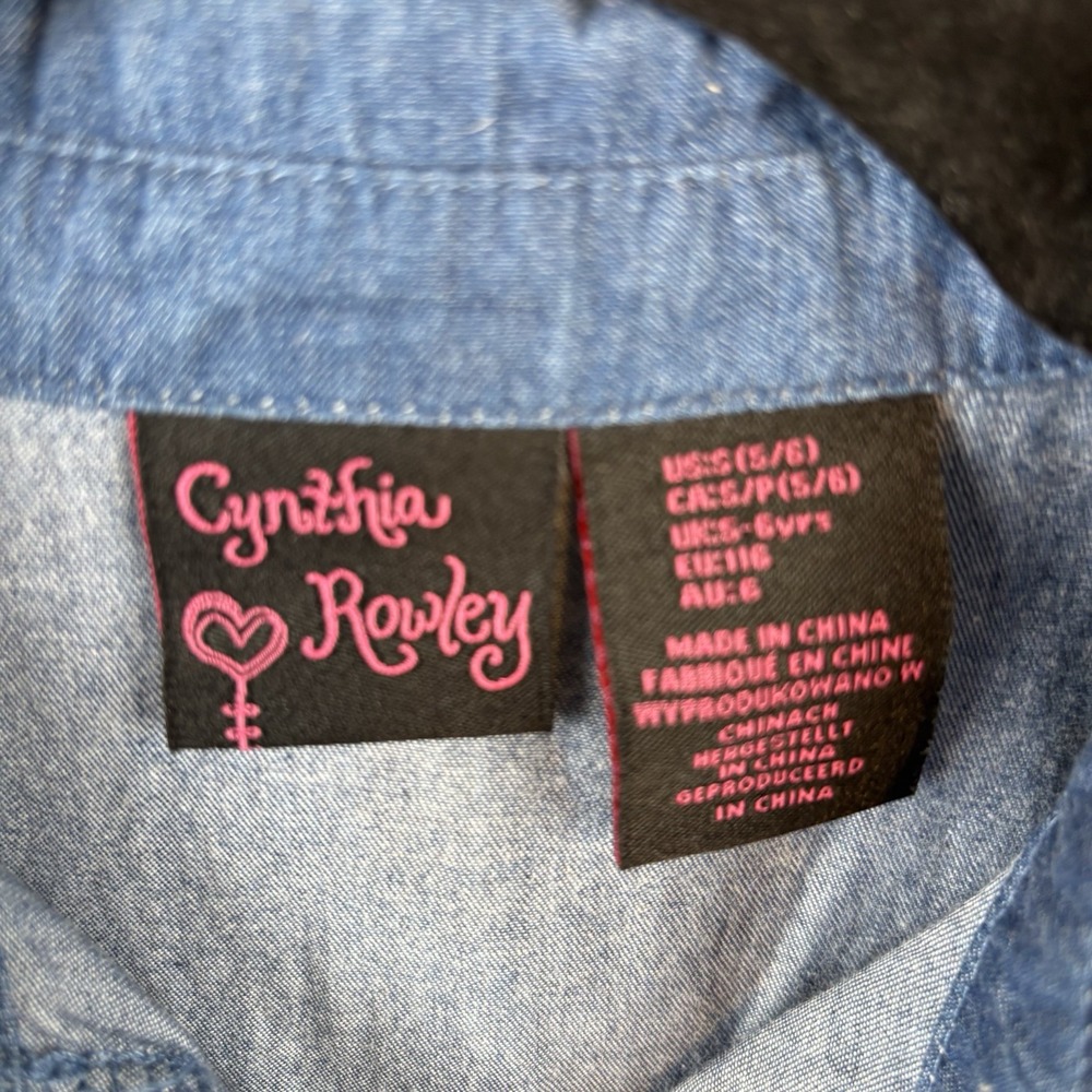 Cynthia Rowley Girls Blue Denim Look‎ Dress Apple Size Small Button Front School - Picture 5 of 5